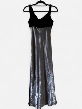 Michaelangelo Black & Silver Metallic Maxi Dress with Scoop Neck